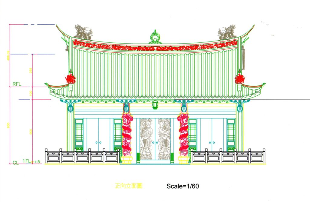 媽祖廟正面立面図